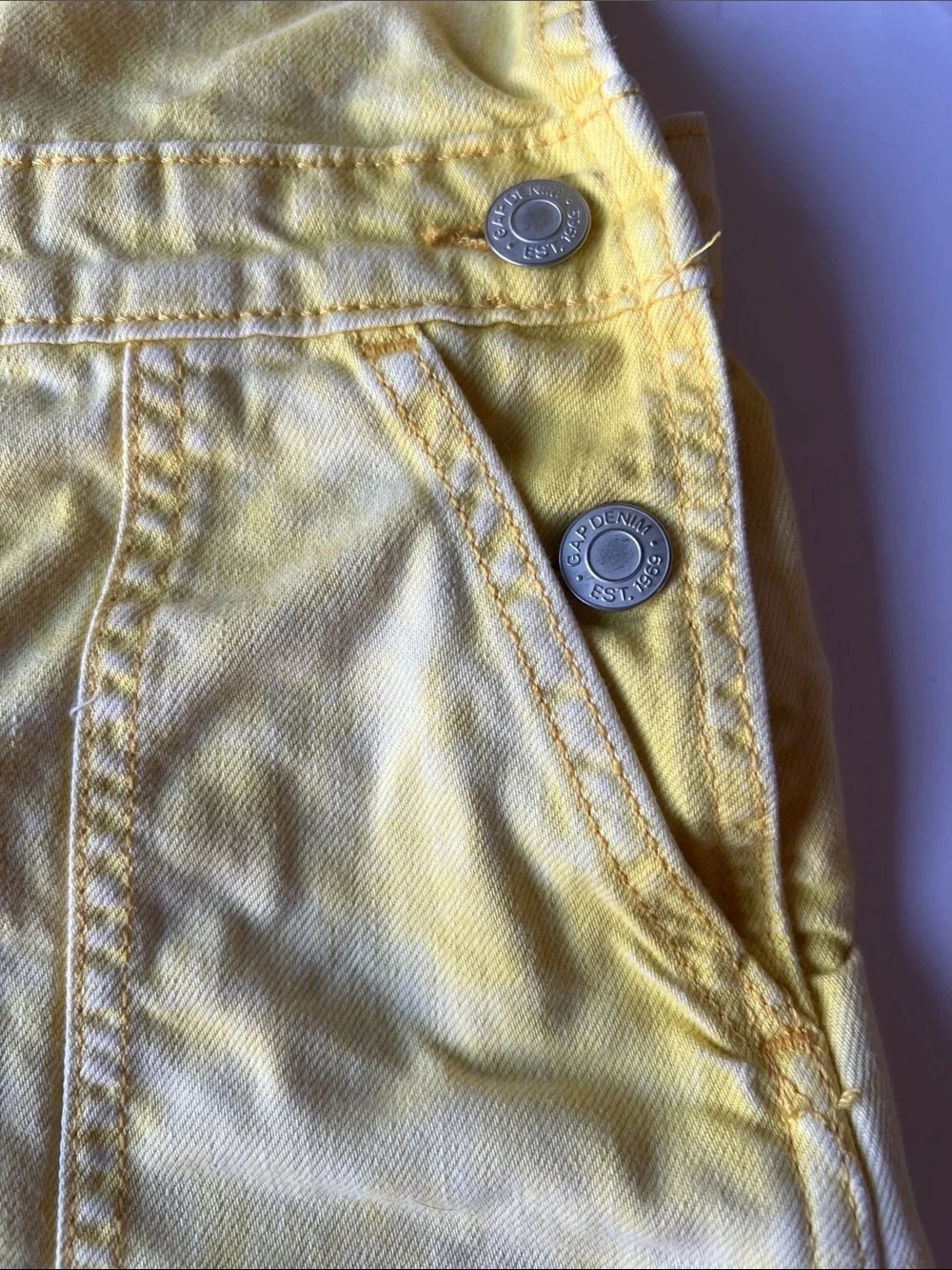 GAP Bright Yellow Denim Short Overalls